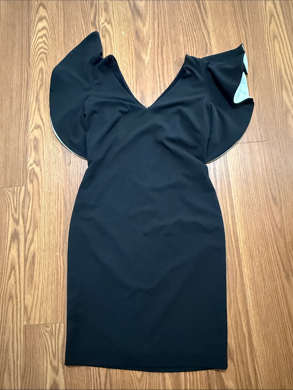 White House Black Market Black One-Shoulder Flutter Sleeve Sheath Dress